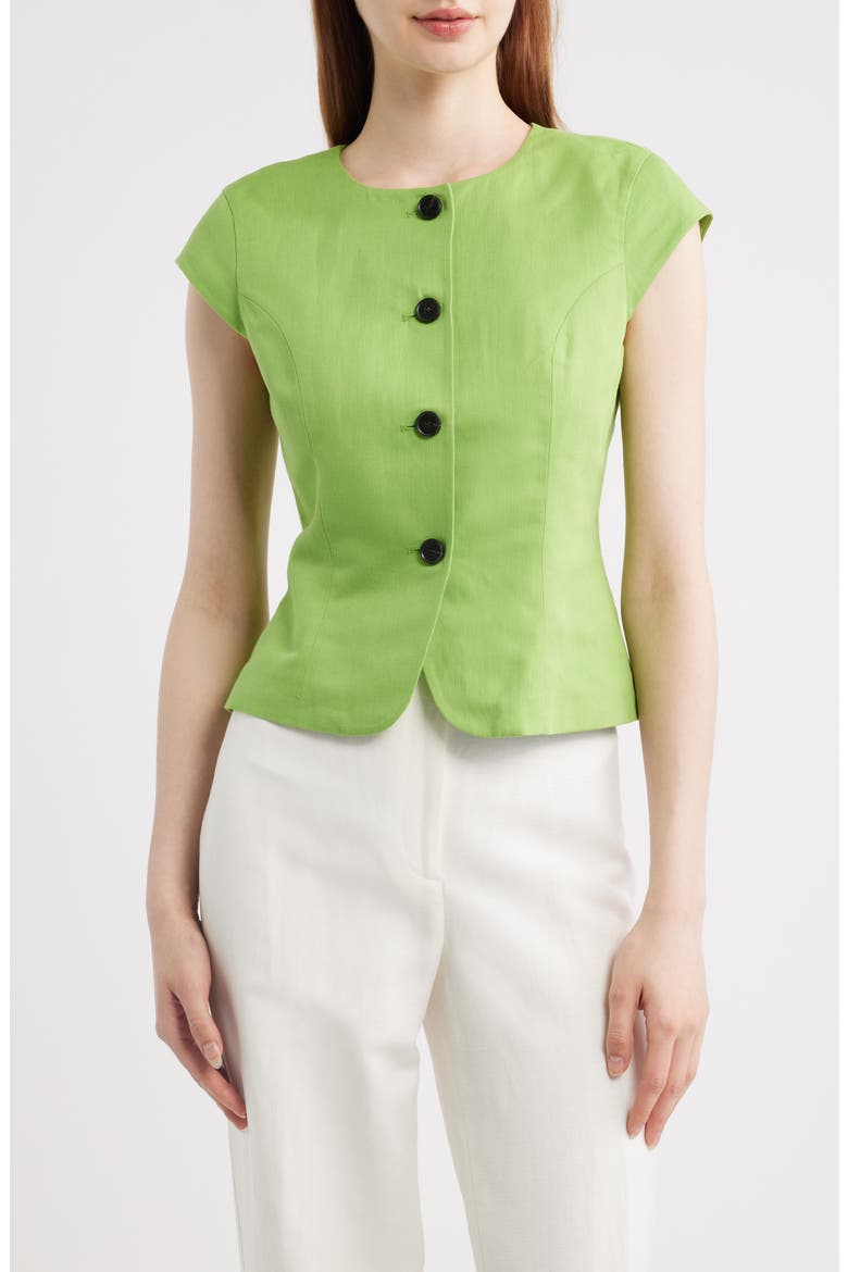 Connie Organic Cotton & Linen Blend Button-Up Top, Main, color, APPLE GREEN
