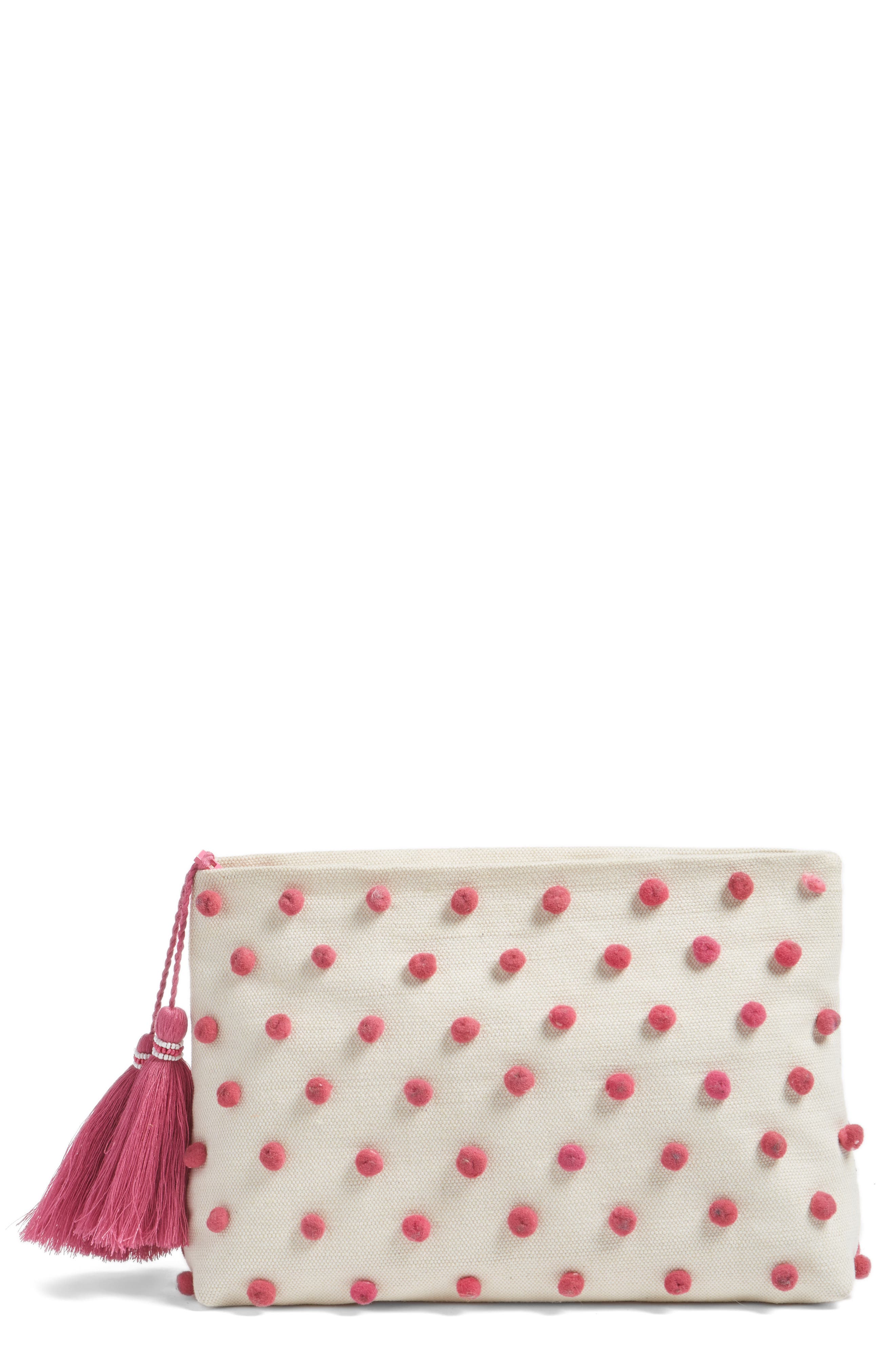 Ava Pompom Pouchette, Main, color, PINK