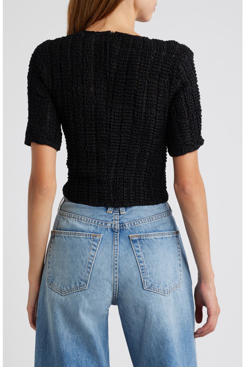 Janet Texture Puff Sleeve Crop Top, Alternate, color, BLACK