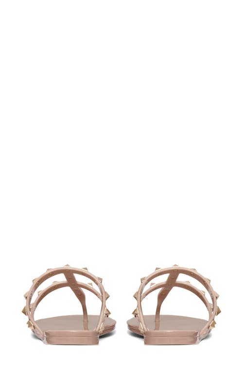 Valentino Rockstud Metallic City Flat Slide Sandals In Poudre