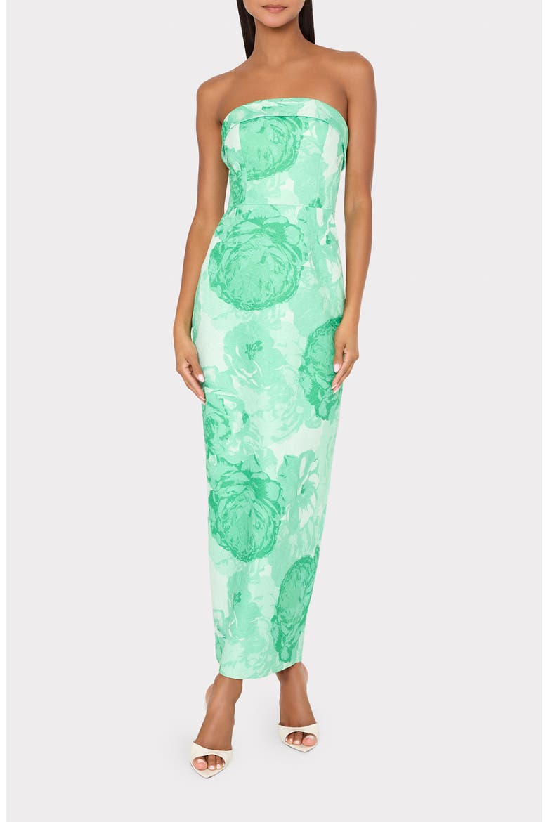 Ella Jacquard Strapless Gown, Alternate, color, GREEN MULTI