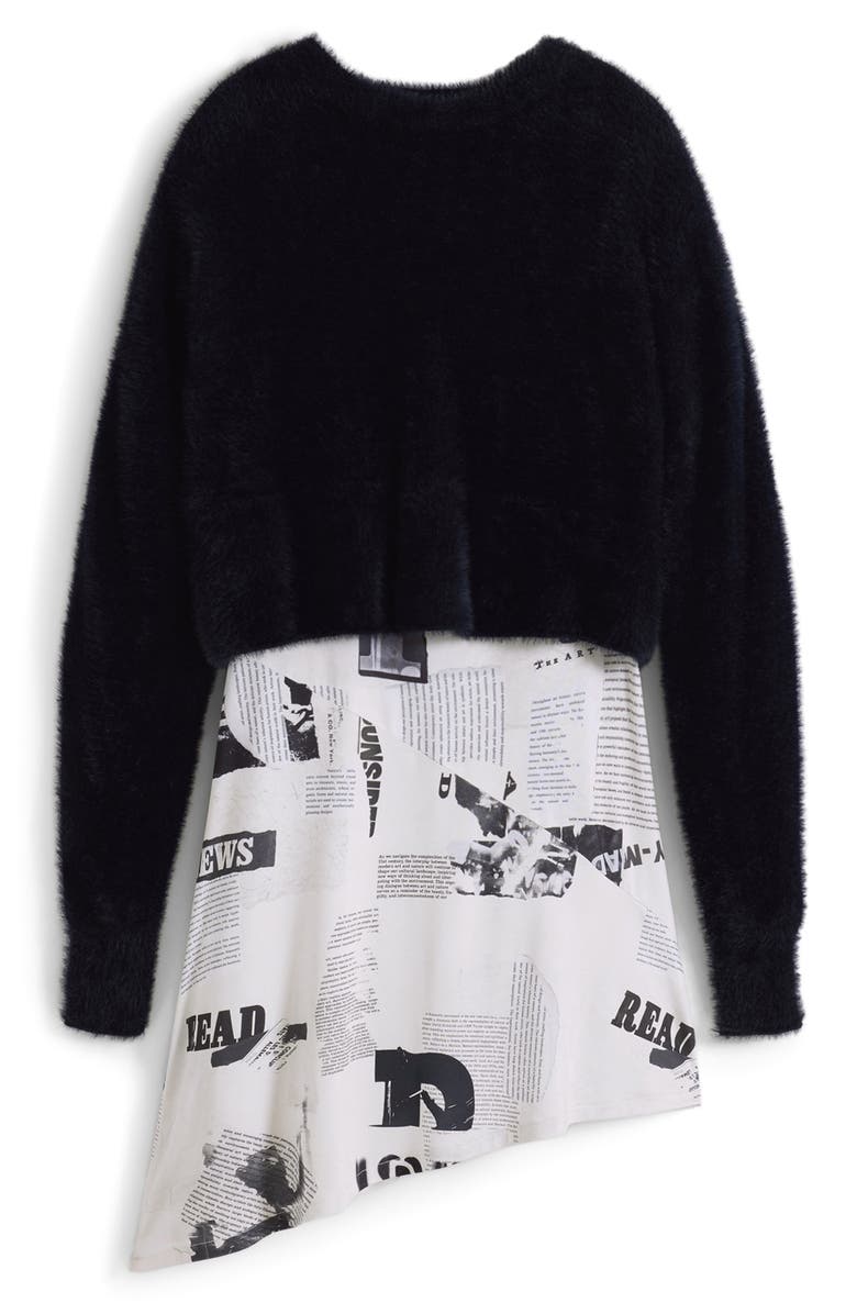 Desigual Mixed Media Asymmetric Dress, Alternate, color, Black