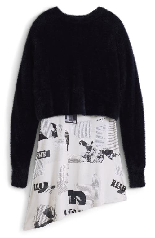 Desigual Mixed Media Asymmetric Dress In Black