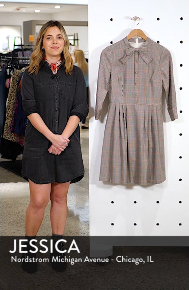Blanche Check Bow Tie Fit & Flare Dress, sales video thumbnail