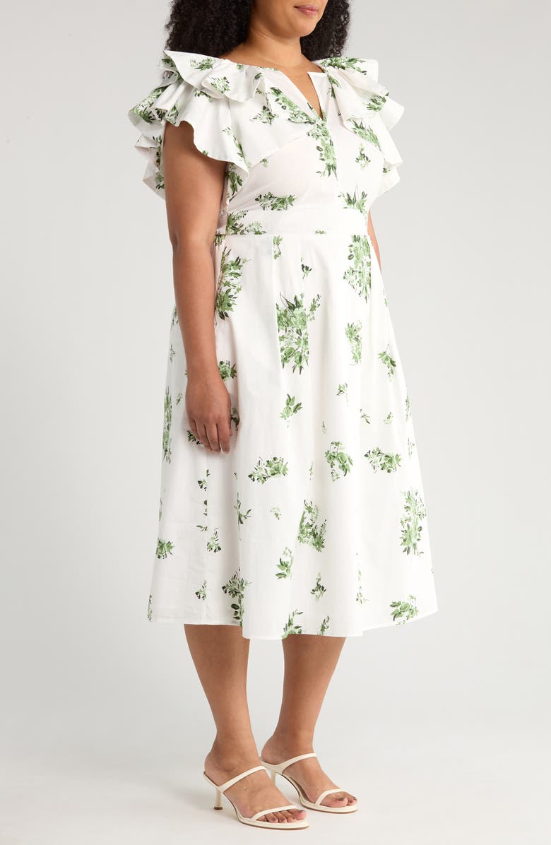 SUGARLIPS Ria Floral Santana Tie Back Cotton Midi Dress, Alternate, color, White/ Sage/ Emerald