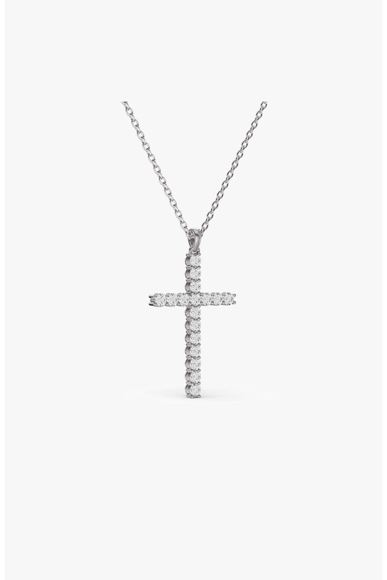 14K Gold 1 ct Lab Diamonds Cross Diamond Full Pave Necklace, Alternate, color, White Gold