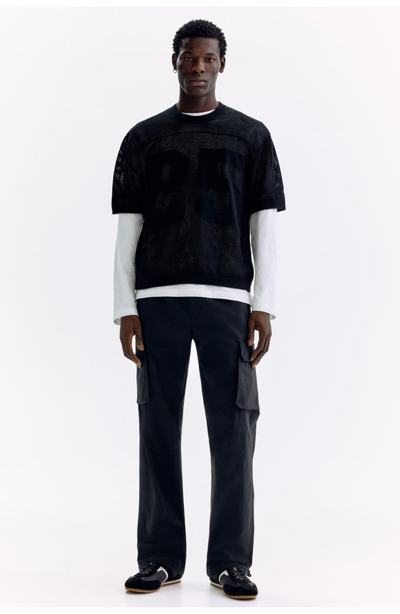 H&M Regular Fit Nylon Cargo Trousers, Alternate, color, Black