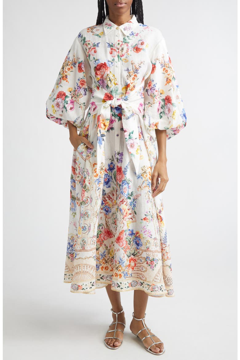 I Left My Heart in Granada Print Tie Waist Linen Shirtdress, Main, color, I LEFT MY HEART IN GRANADA