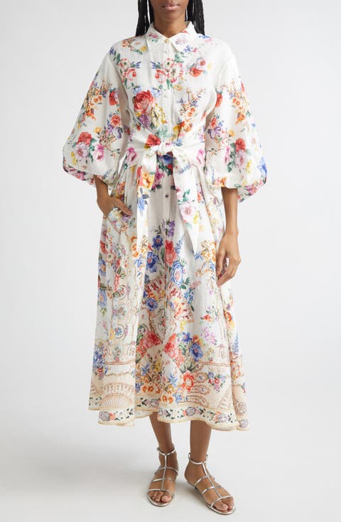 I Left My Heart in Granada Print Tie Waist Linen Shirtdress