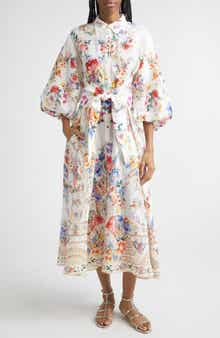 I Left My Heart in Granada Print Tie Waist Linen Shirtdress