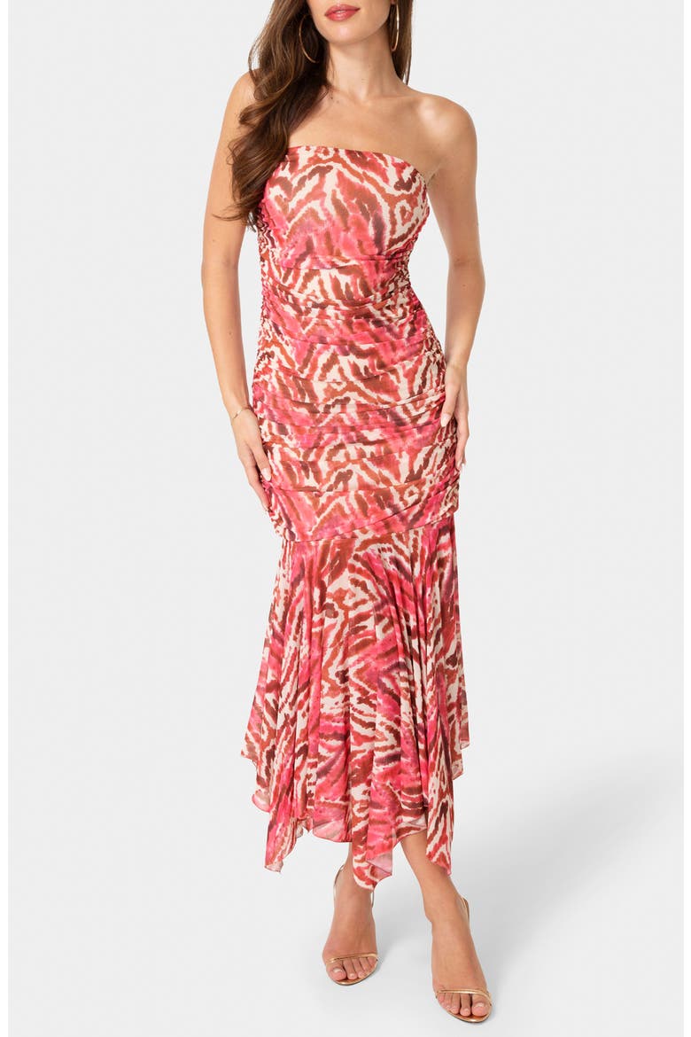 Strapless Handkerchief Hem Powermesh Dress, Main, color, PINK