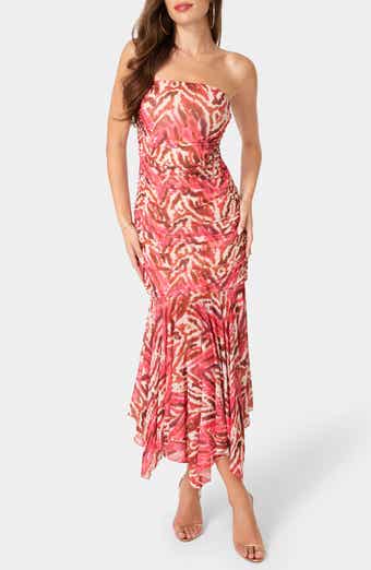 Strapless Handkerchief Hem Powermesh Dress