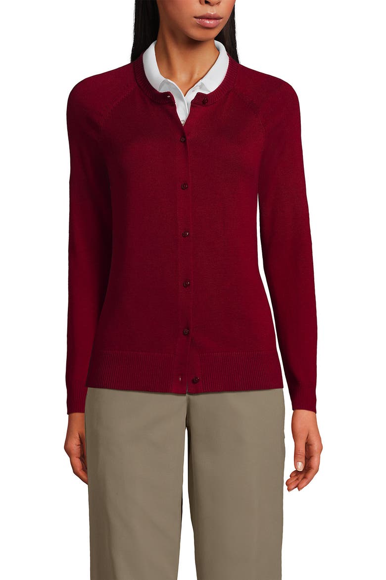 School Uniform Young  Cotton Modal Cardigan Sweater, Main, color, Garnet