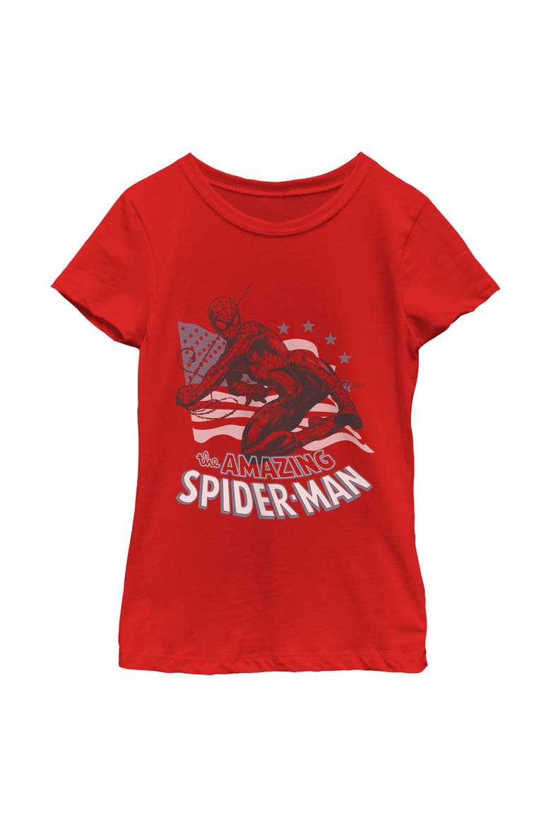 Girl's Marvel Spider-Man The Amazing American Spidey  Graphic T-Shirt, Main, color, Red