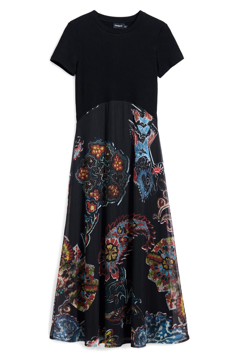 Mixed Media Midi Dress, Alternate, color, BLACK
