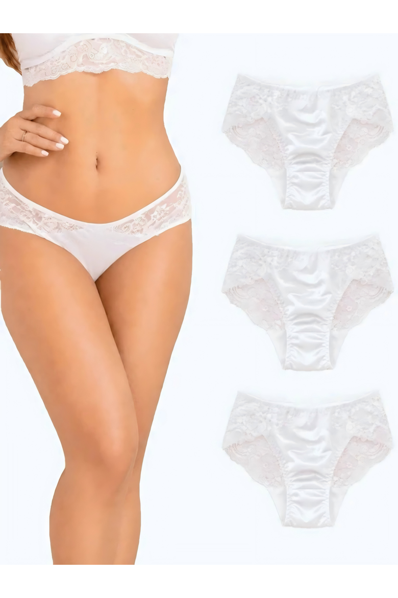 Pure Silk 3-Pack Lace Briefs Panties, Main, color, White