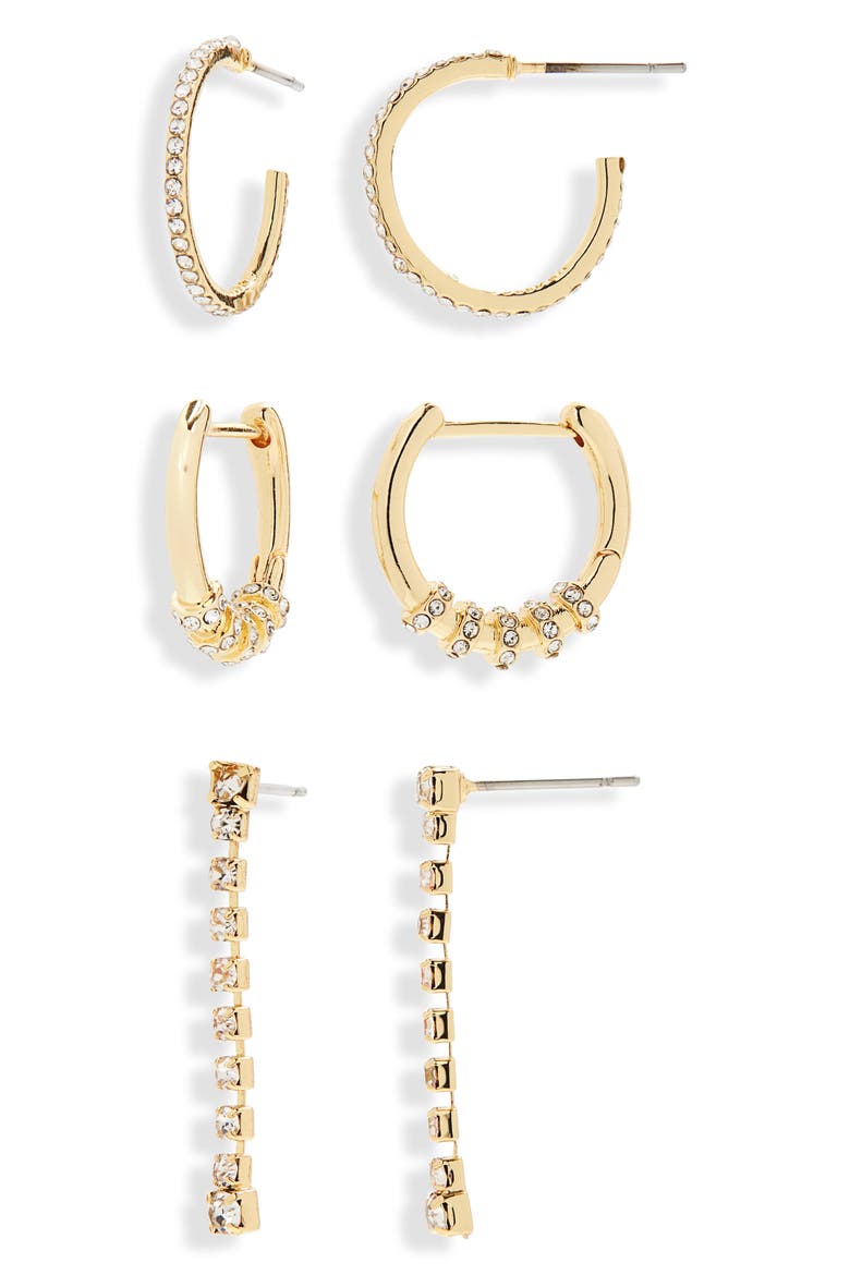 Your Go-To Set of 3 Hoop & Drop Earrings, Alternate, color, GOLD