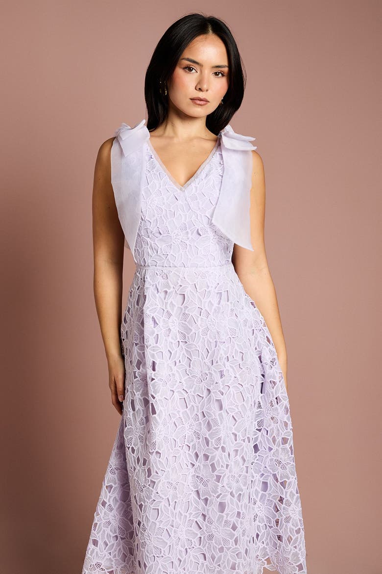 Petite Bow Detail Sleeveless Midi Dress, Alternate, color, Lilac