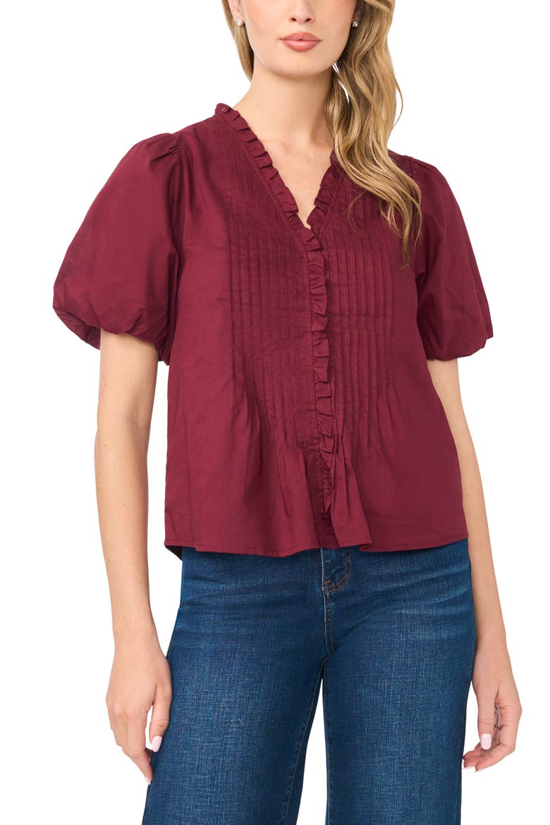 Pintuck Detail Cotton Voile Top, Main, color, WINDSOR WINE