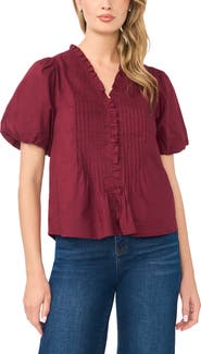 CeCe Pintuck Detail Cotton Voile Top