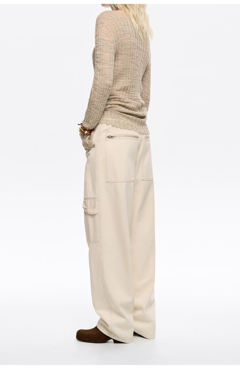 Bimba y Lola Denim Trousers With Zips, Alternate, color, Ivory