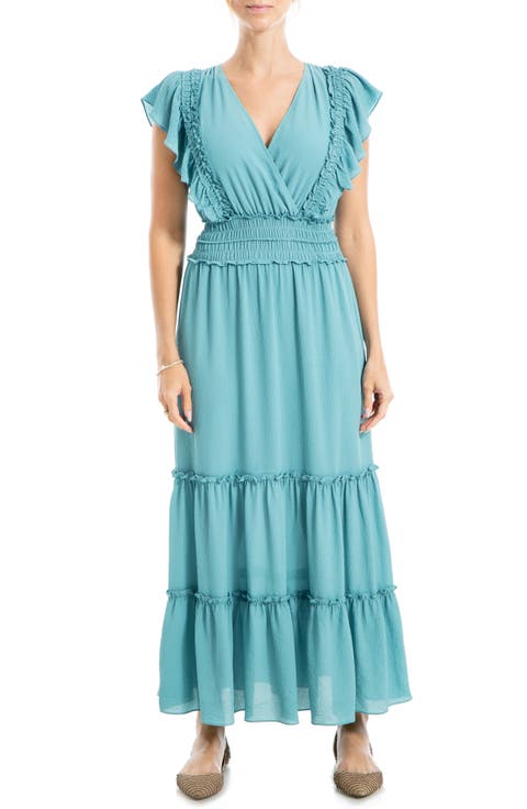 Pebble Crepe Flutter Sleeve Maxi Dress