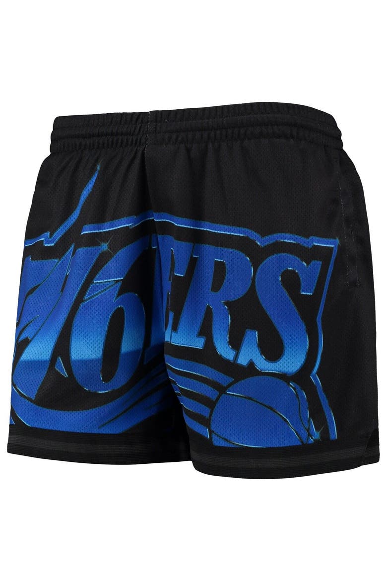 Women's Mitchell & Ness Black Philadelphia 76ers Big Face 4.0 Mesh Shorts, Alternate, color, Black