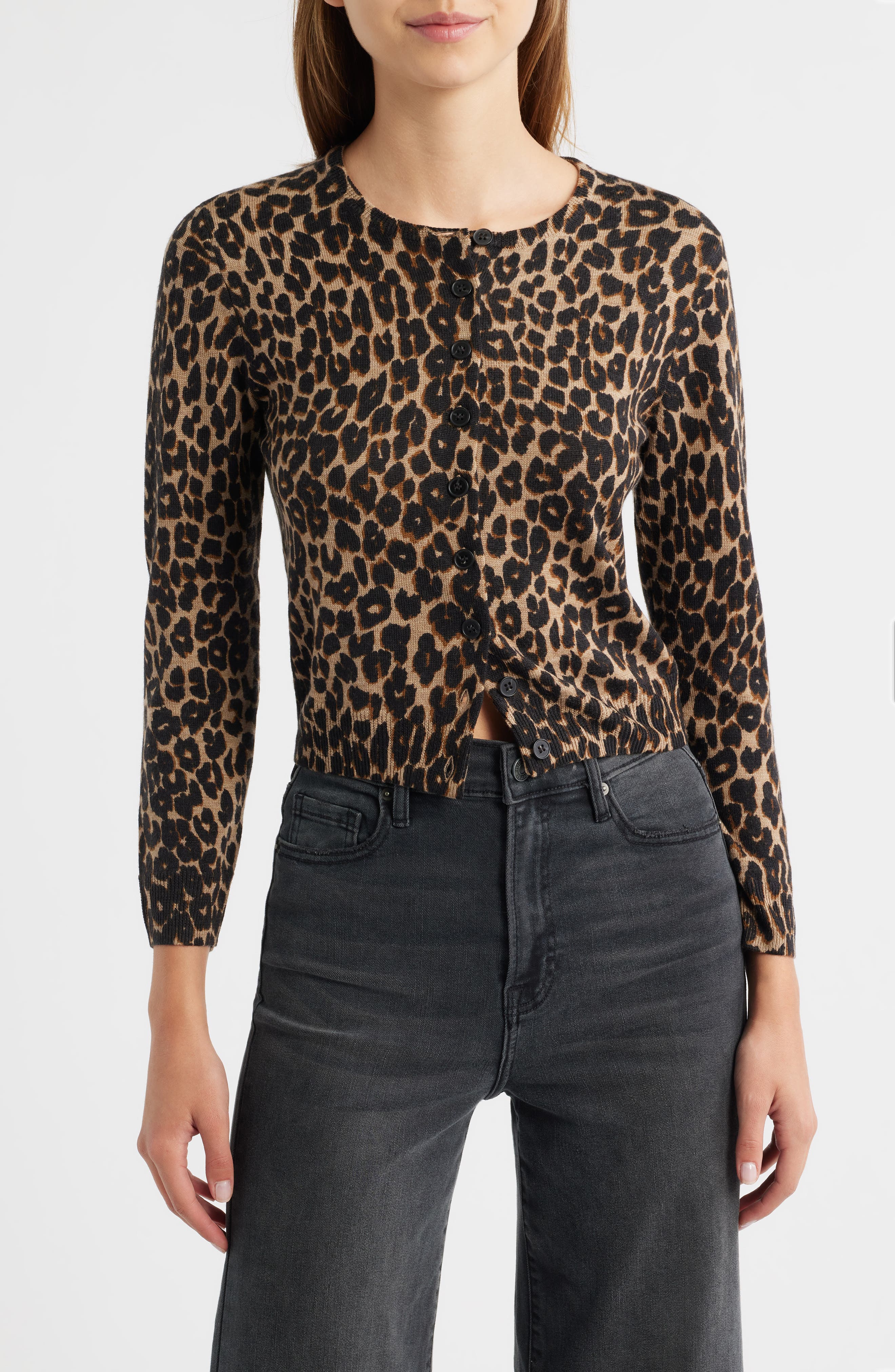 Bernadette Leopard Print Merino Wool Cardigan