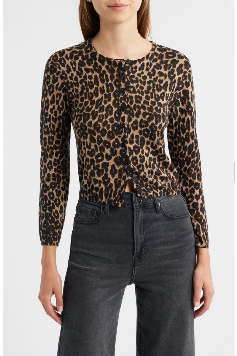 Bernadette Leopard Print Merino Wool Cardigan, Main, color, LEOPARD