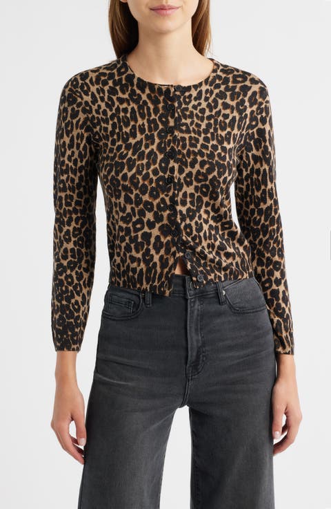 Bernadette Leopard Print Merino Wool Cardigan