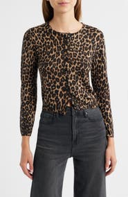 Reformation Bernadette Leopard Print Merino Wool Cardigan