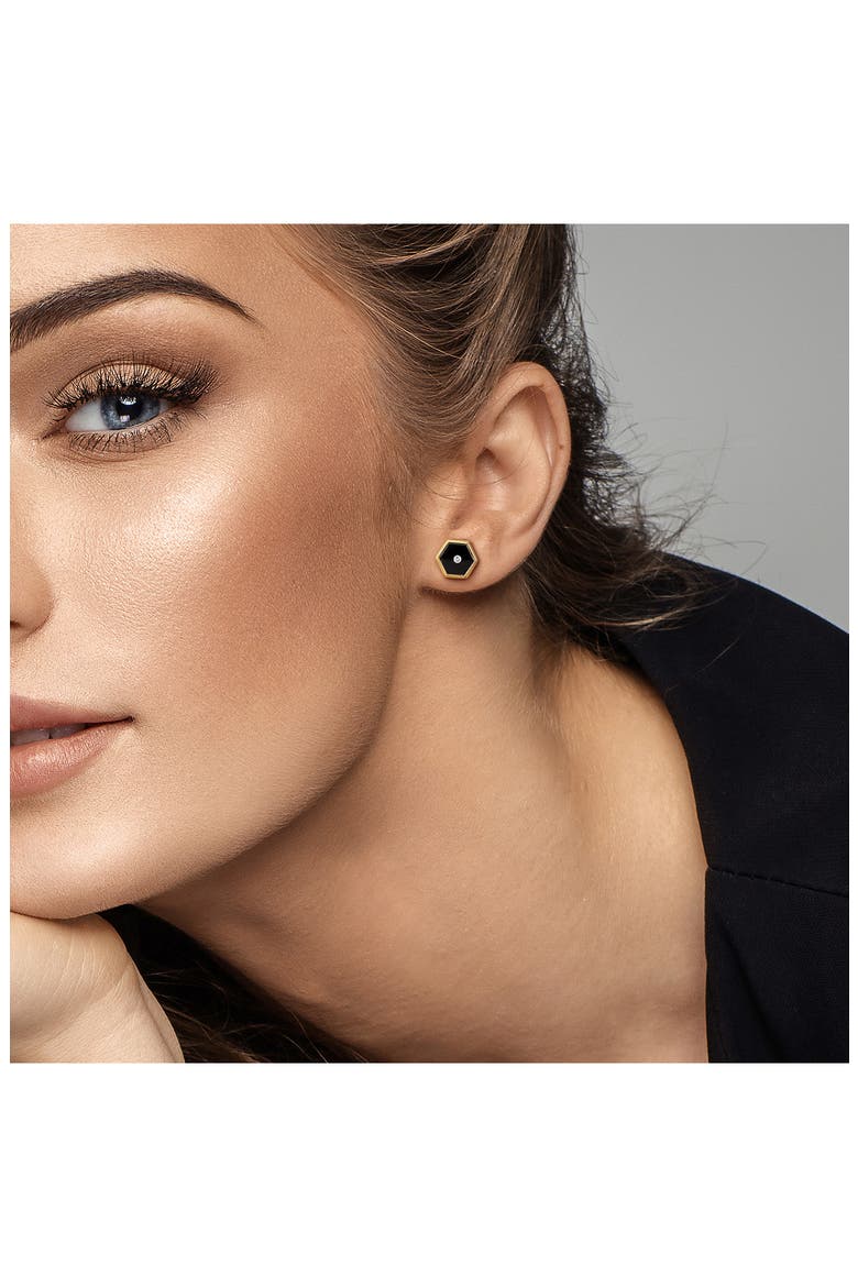 Onyx & Diamond Stud Earrings, Alternate, color, BLACK