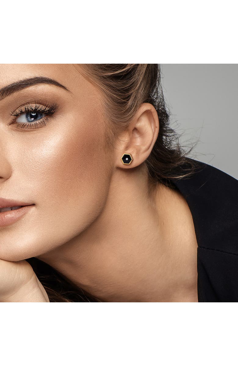 DELMAR Onyx & Diamond Stud Earrings, Alternate, color, Black