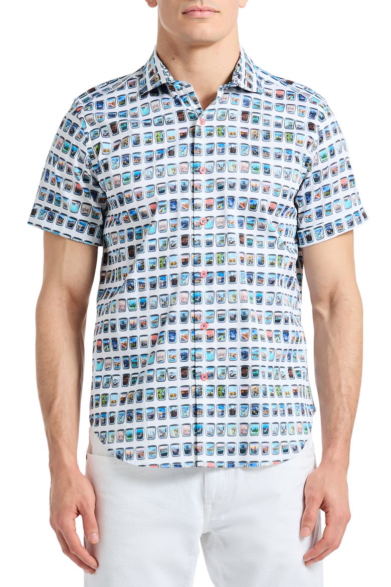 Paradis Portal Short Sleeve Stretch Cotton Button-Up Shirt, Main, color, WHITE MULTI