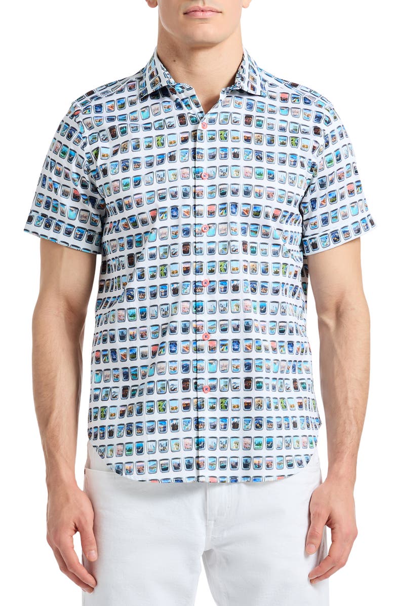 Robert Graham Paradis Portal Short Sleeve Stretch Cotton Button-Up Shirt, Main, color, White Multi