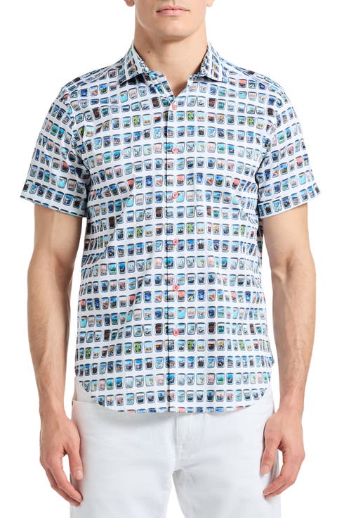 Paradis Portal Short Sleeve Stretch Cotton Button-Up Shirt