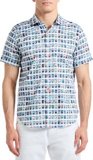 Robert Graham Paradis Portal Short Sleeve Stretch Cotton Button-Up Shirt
