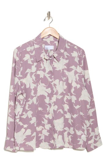 Nordstrom Rack Long Sleeve Crepe Button-up Shirt In Purple Morn Terrace Floral