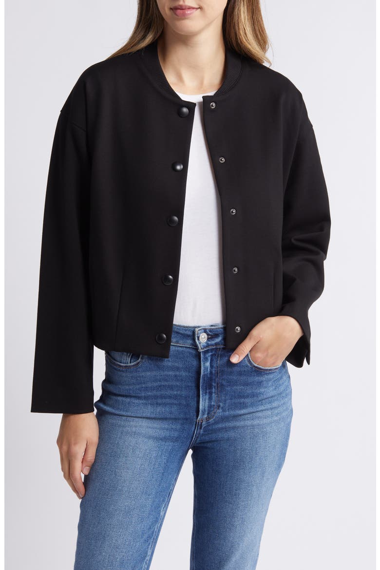 Crop Bomber Jacket, Main, color, BLACK