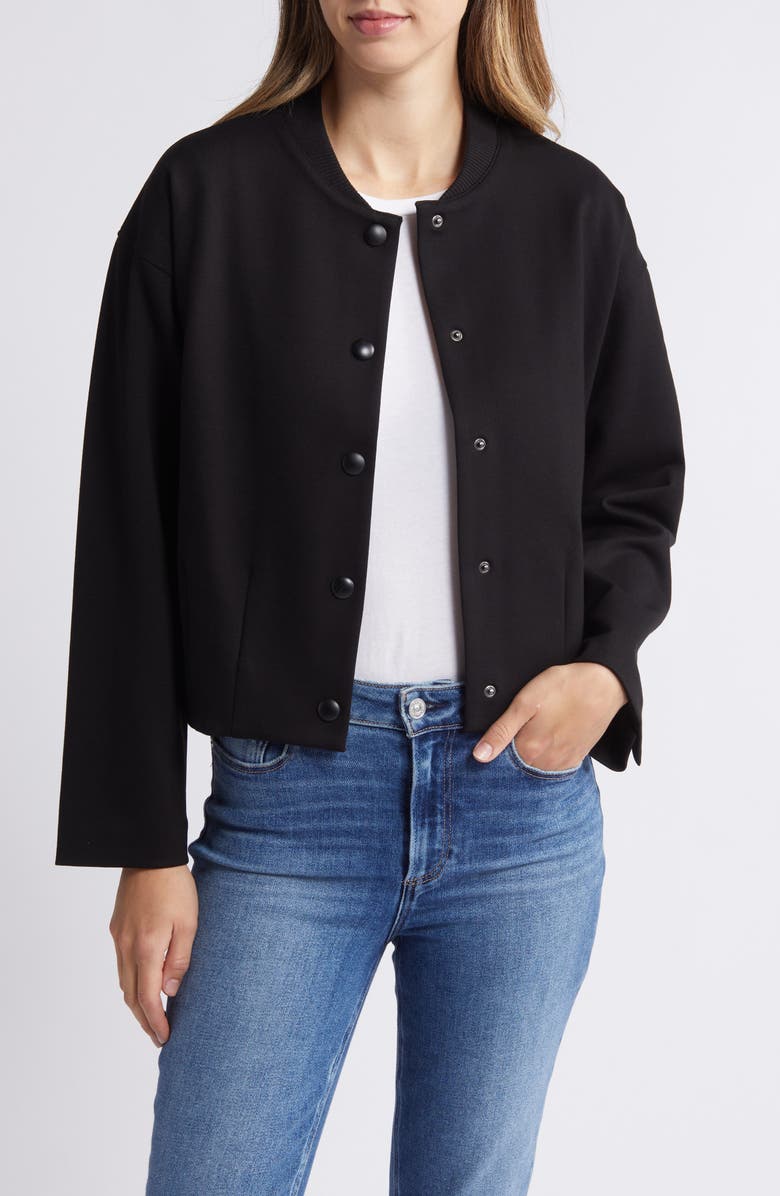 Wit & Wisdom Crop Bomber Jacket, Main, color, Black