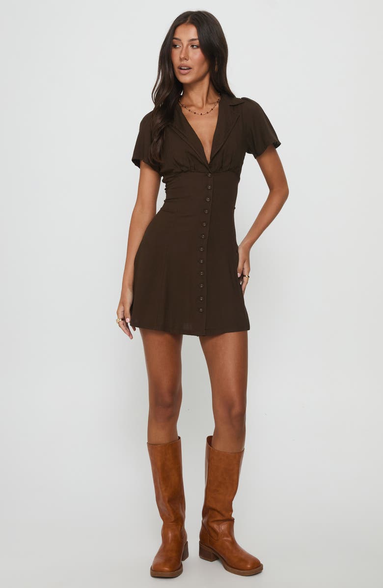 Princess Polly Pique Mini Shirtdress, Alternate, color, Brown