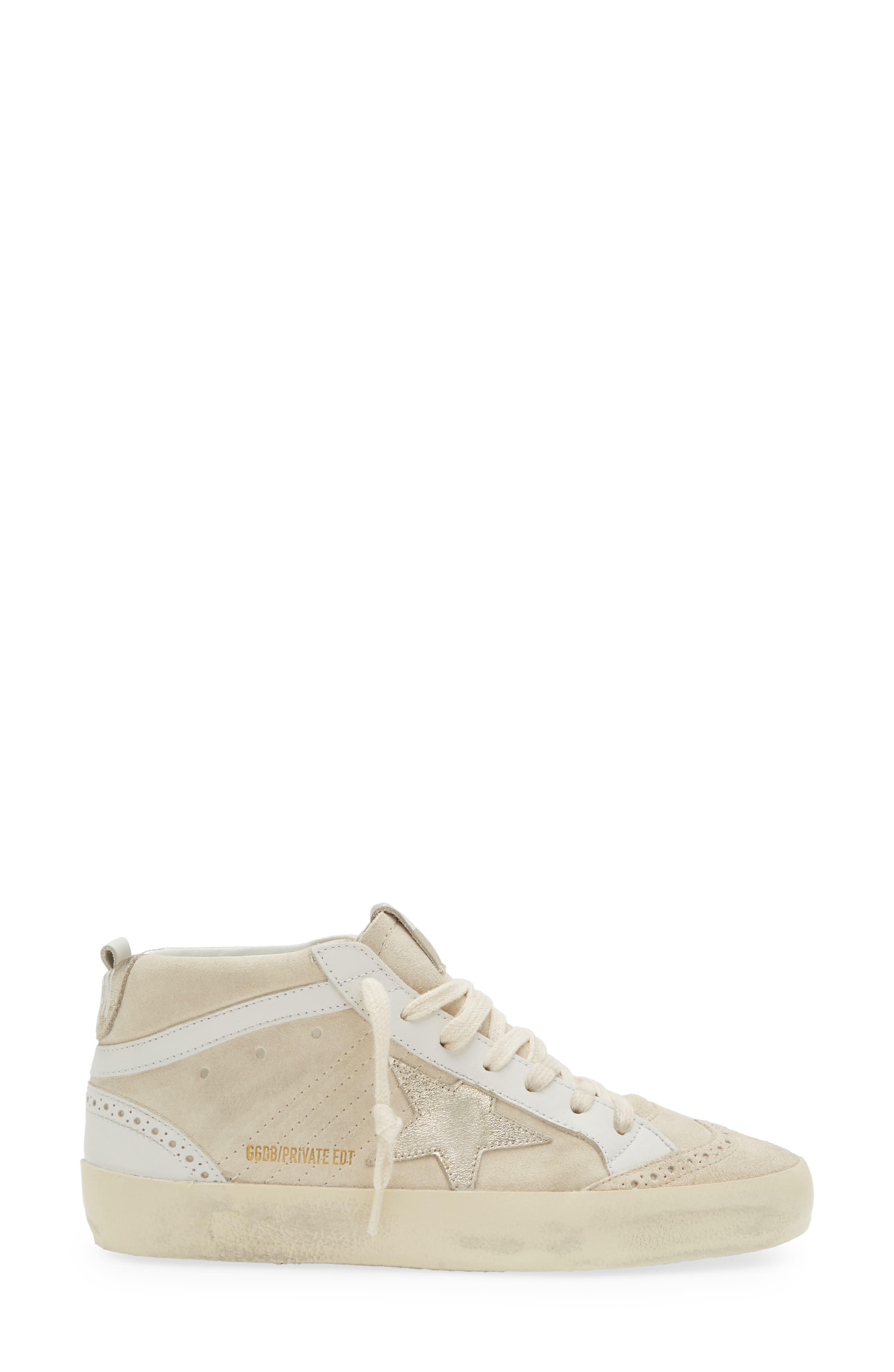 Golden Goose Mid Star Leather Sneaker with Genuine Shearling Trim, Alternate, color, Latte