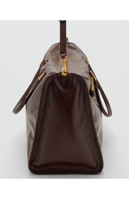 Mango Shiny Finish Faux Leather Maxi Bag In Brown