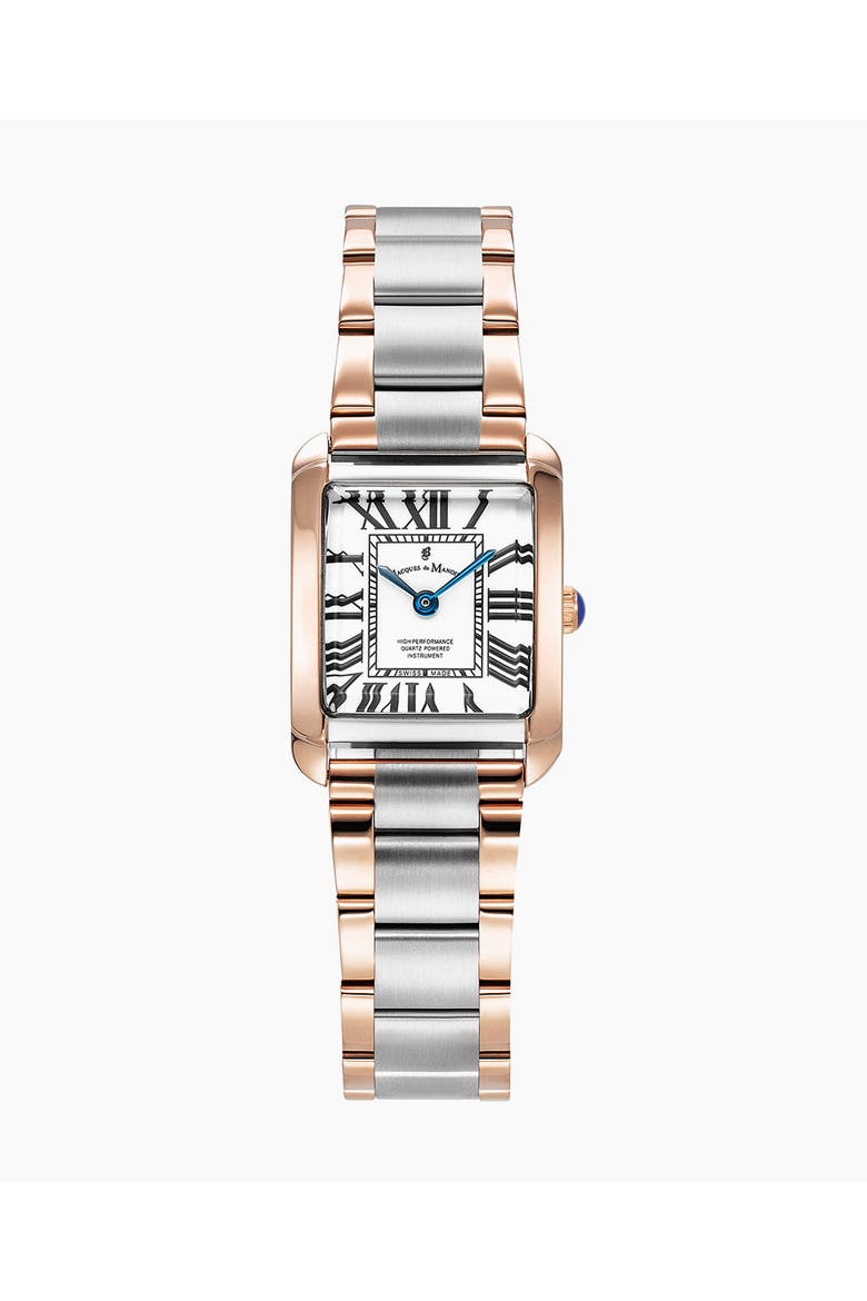Emily - 22mm, White Dial, Two-Tone Rose & Silver Rectangular Ladies Watch, Main, color, White