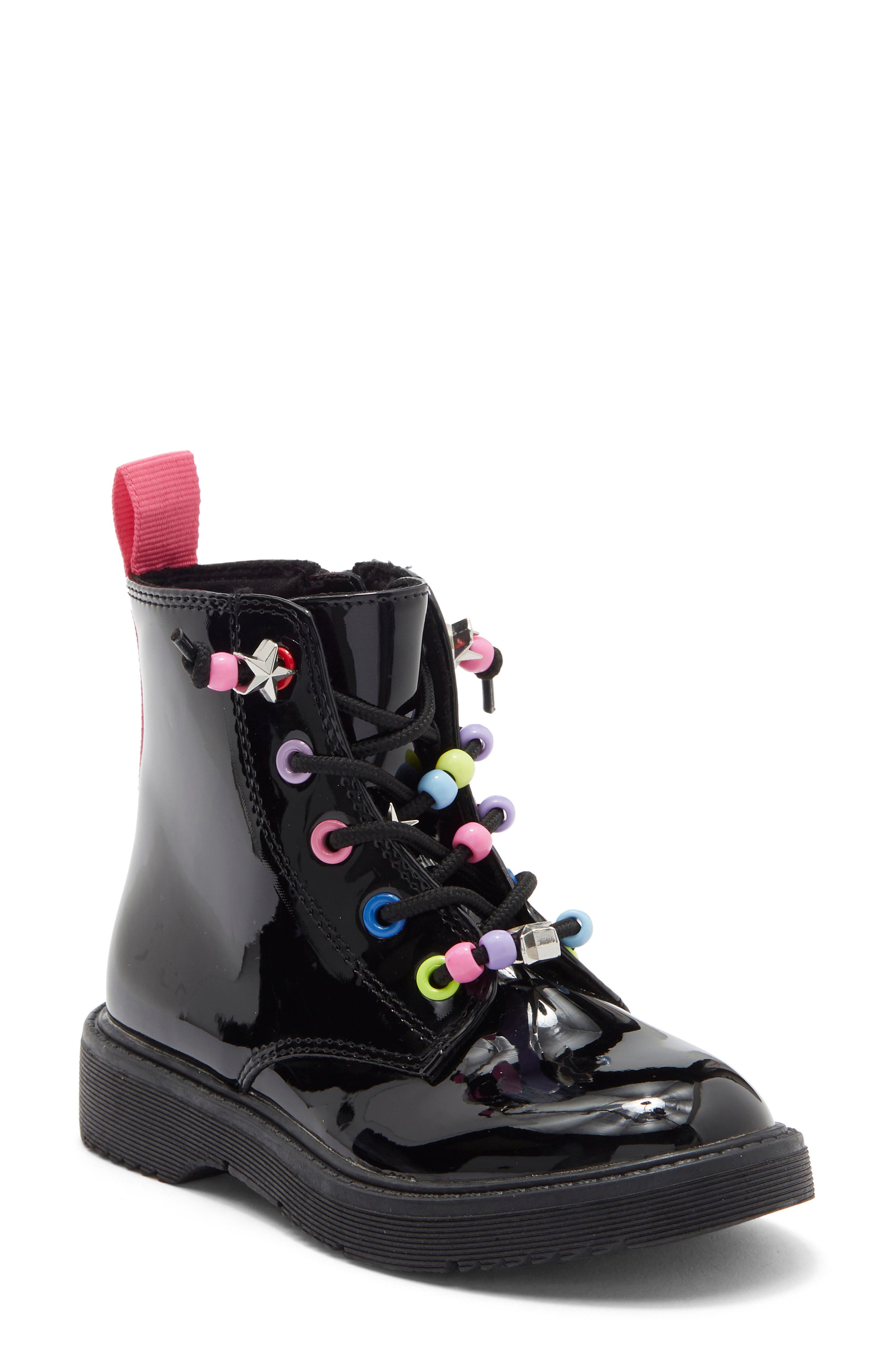 Kids' Peyton Faux Leather Combat Boot, Main, color, BLACK