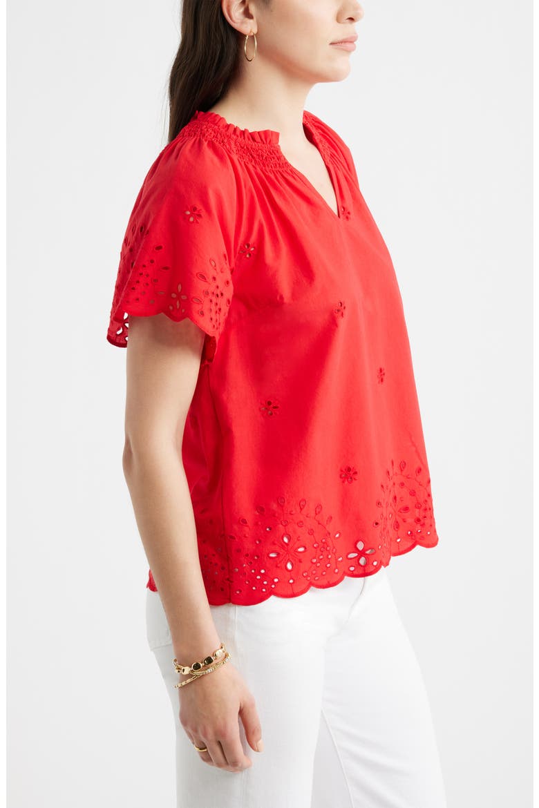 Eyelet Ruffle Trim Cotton Top, Alternate, color, RED RADISH