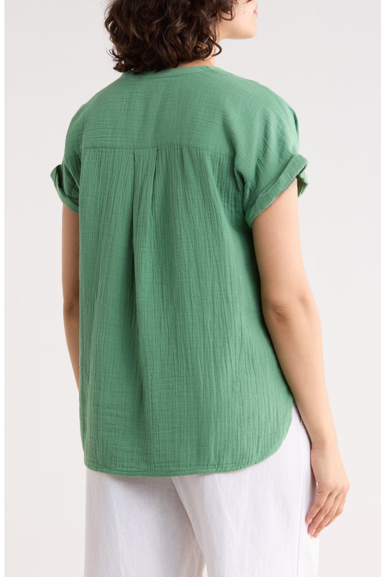 Cotton Gauze Henley Top, Alternate, color, GREEN LAWN