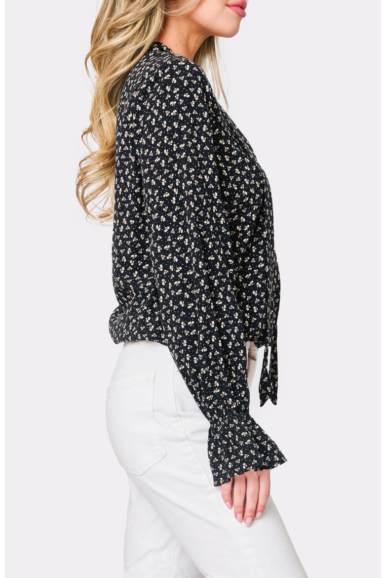Floral Surplice Tie Neck Top, Alternate, color, BLACK BOHO FLORAL