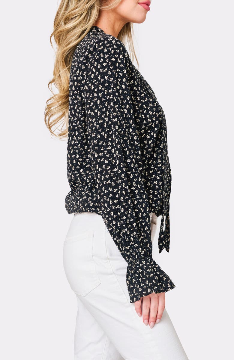 GIBSONLOOK Floral Surplice Tie Neck Top, Alternate, color, Black Boho Floral