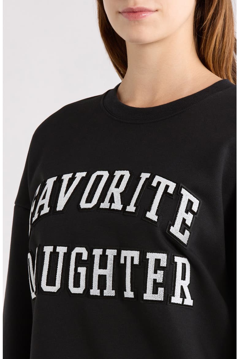 The Collegiate Embroidered Graphic Sweatshirt, Alternate, color, BLACK/ VELVET WHITE